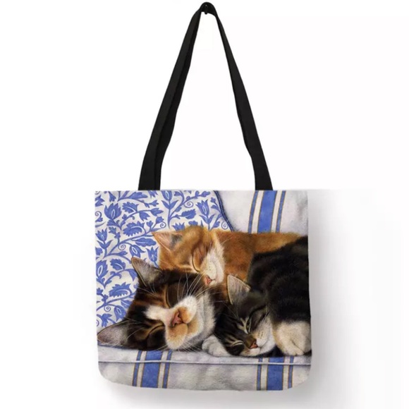 Handbags - Eco-Friendly Three Sleeping Cats Folding Tote Bag